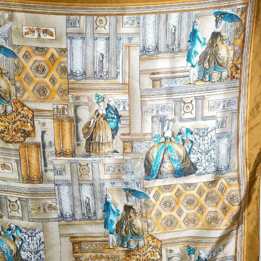 Victorian Era 1900s Made in Italy Gold Off White Square Scarf
